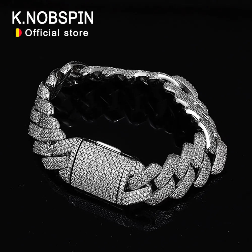 KNOBSPIN D VVS1 All Moissanite Cuban Bracelets for Women Man Hip Hop Party Fine Jewelry with GRA s925 Sterling Sliver Bracelet - Uknowucme