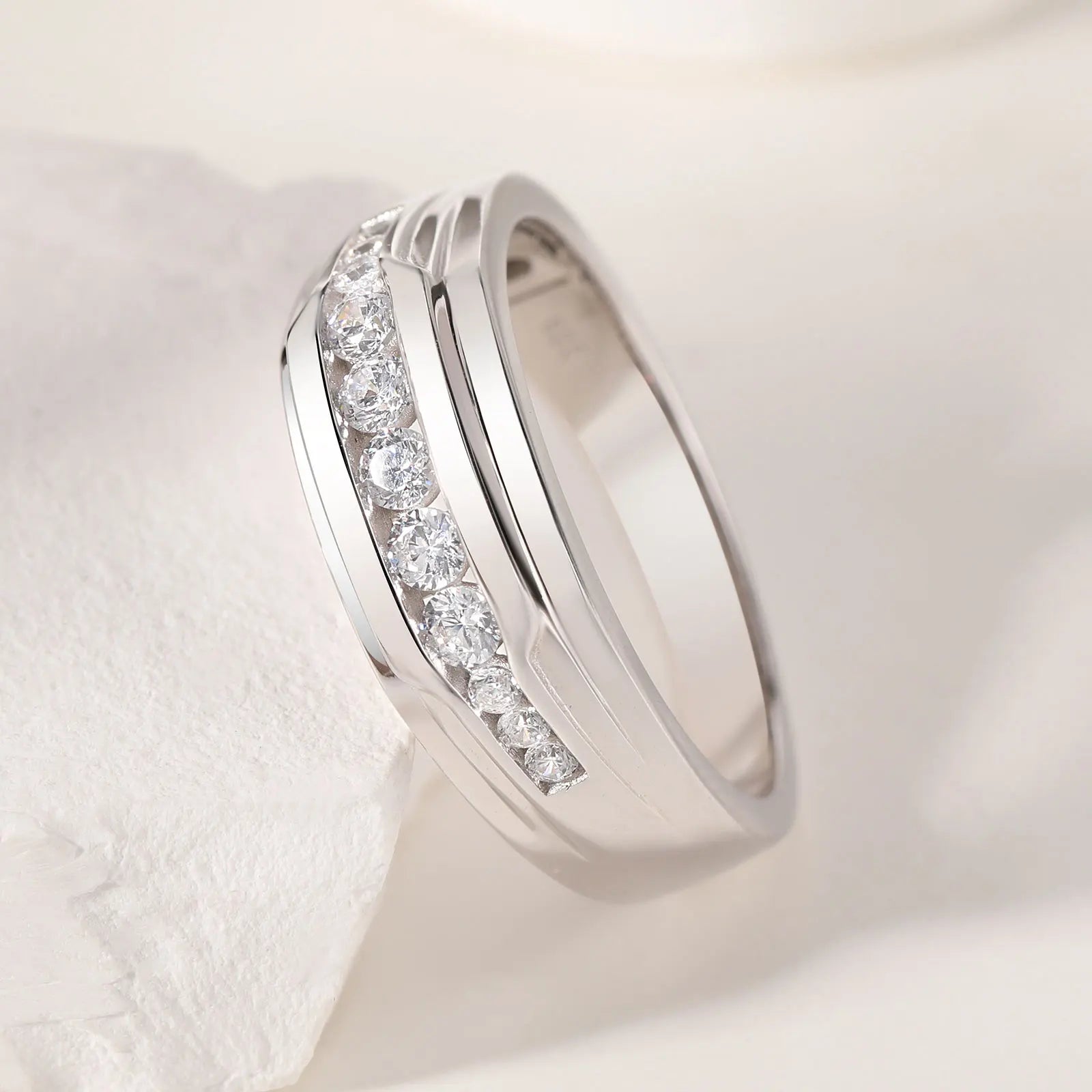 Full Moissanite Wedding Band for Men 925 Sterling Silver Engagement Rings Pave Round Eternity Promise Ring Size 8-12 - Uknowucme
