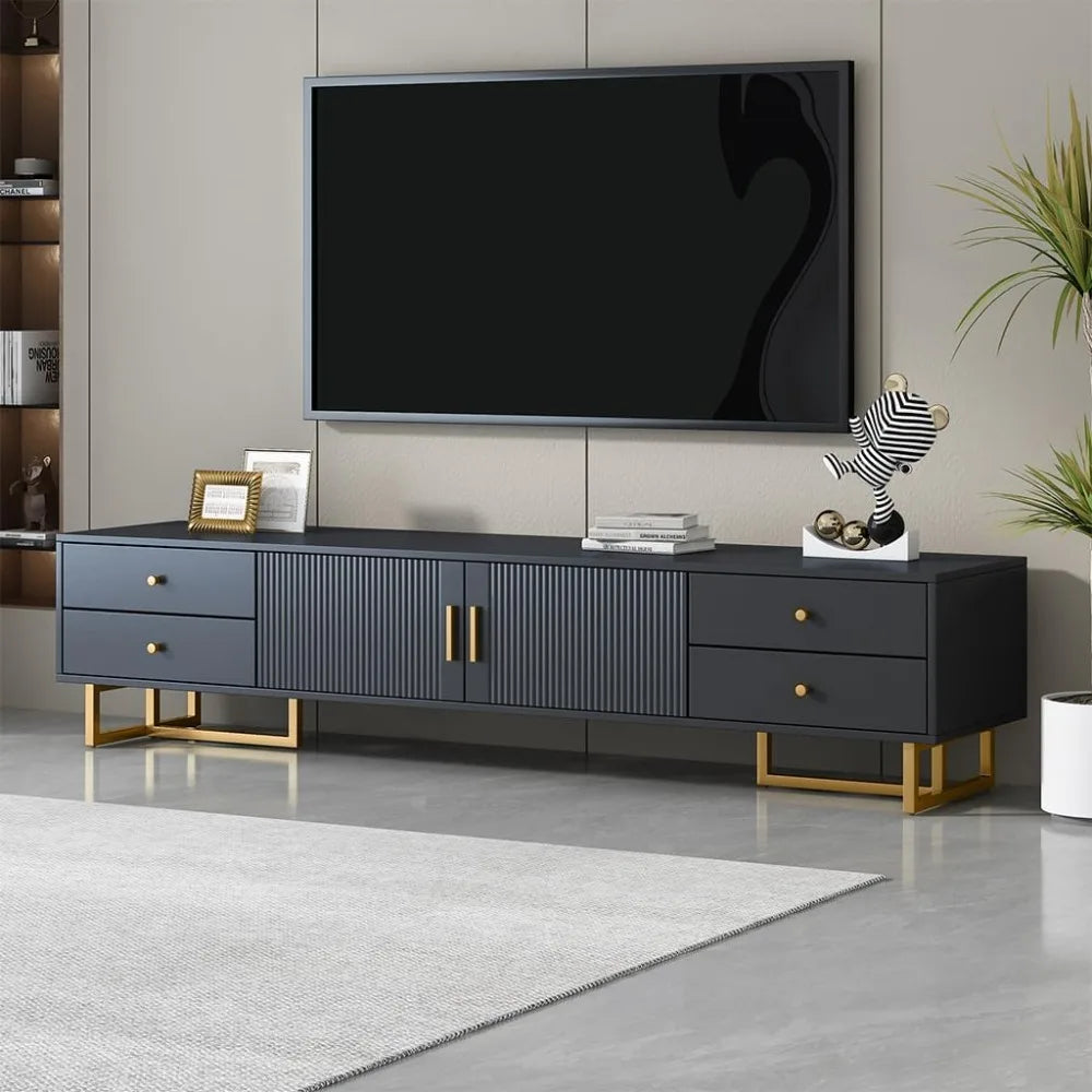 71" Fluted TV Stand, Modern Low Stand for TVs up to 80 Inches, Entertainment Center with Storage and 4 Drawers - Uknowucme