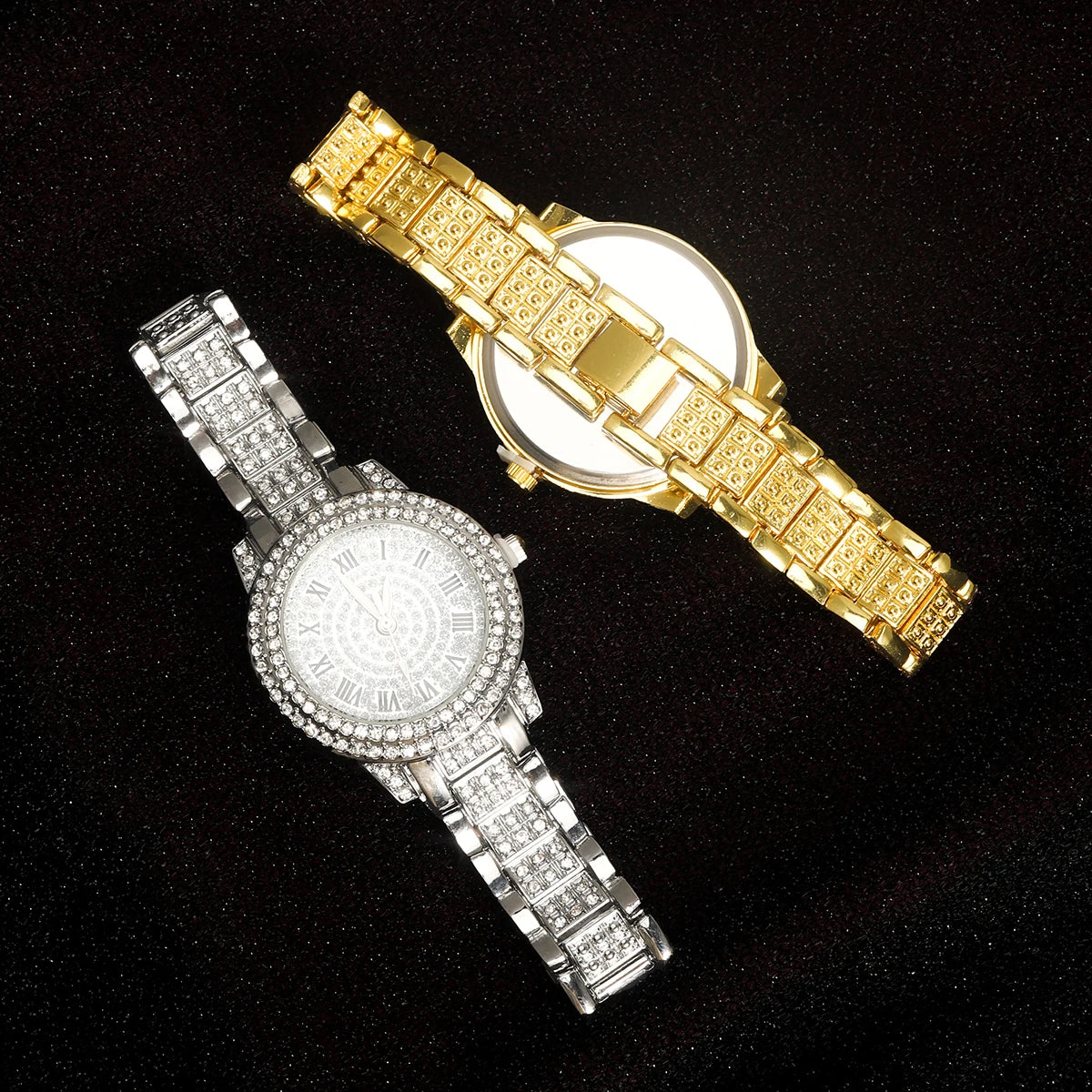 Light Luxury Stylish Women Watch Iced Out Filled With Diamonds Trend Watch  Personality Accessories Jewelry Set Gift Box