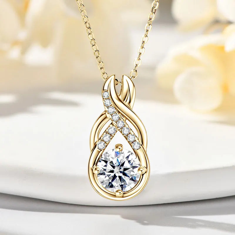 Anziw 7x10mm 2ct Pear Cut Moissanite Infinity Pendant Necklace for Women 925 Sterling Silver Adjustable Chain Fine Jewelry Gift - Uknowucme