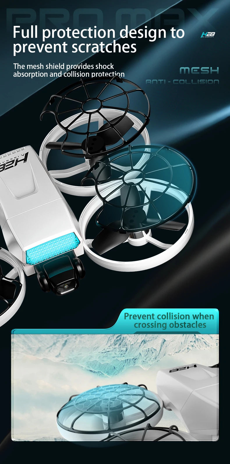 Drone H28 : gyroscope 6 axes pour un vol 360° stable, technologie 2,4 GHz, Automatic facial recognition photo-taking