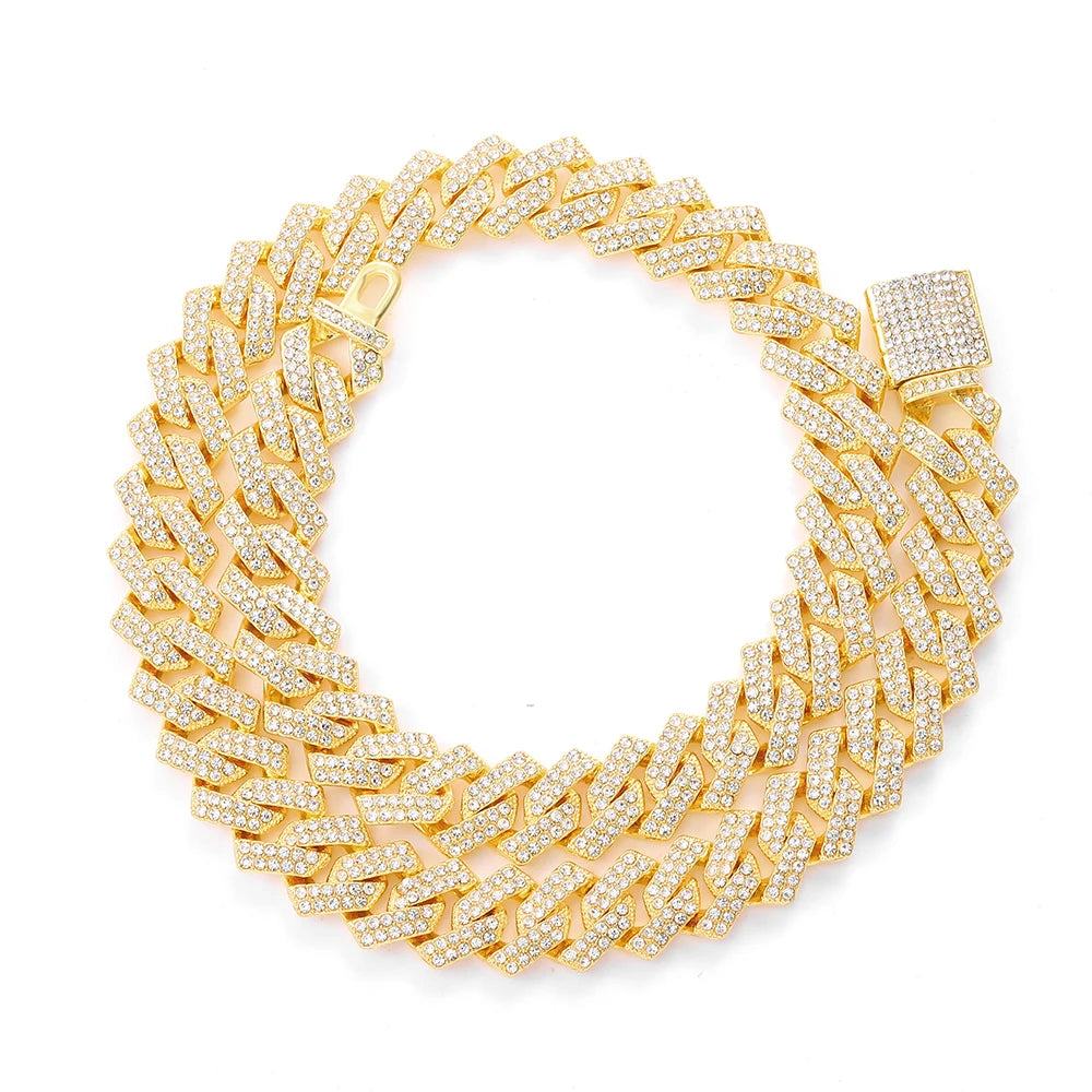 16mm Hip Hop Miami Cuban Link Chain Set Necklace +Watch+Bracelet Creative Iced Out Shiny Trendy Stylish Jewelry For Women Men - Uknowucme