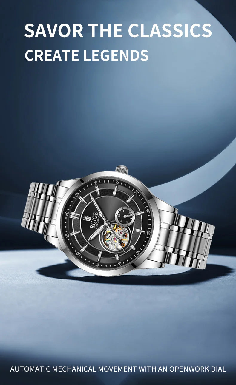 Men's Automatic Mechanical Watch - Elegant Stainless Steel, Calendar Function, Business and Leisure Style, Blue Dial and Date Wi - Uknowucme