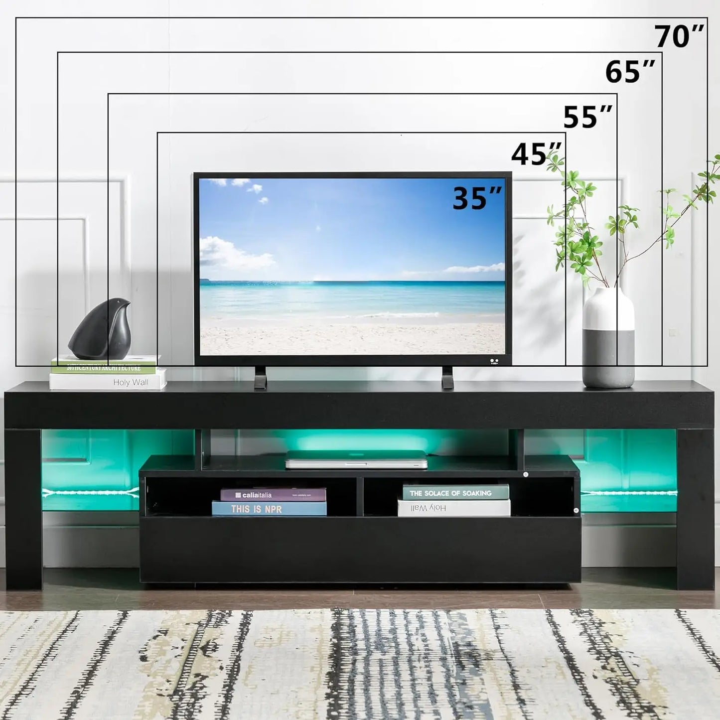 EBELLO 63-Inch Storage TV Cabinet TV Support Shelf Storage Cabinet with Multi-Color Lighting Strips