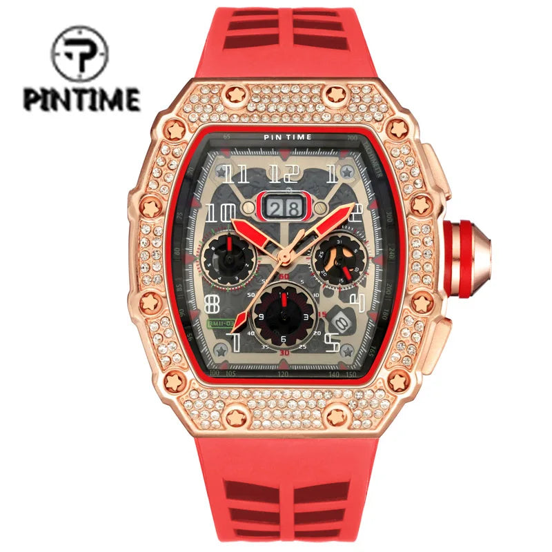 New Arrival Men Business Quartz Watch PINTIME Top Brand Bling Iced Out Diamond Hip Hop Chronograph Popular Item Six Colors