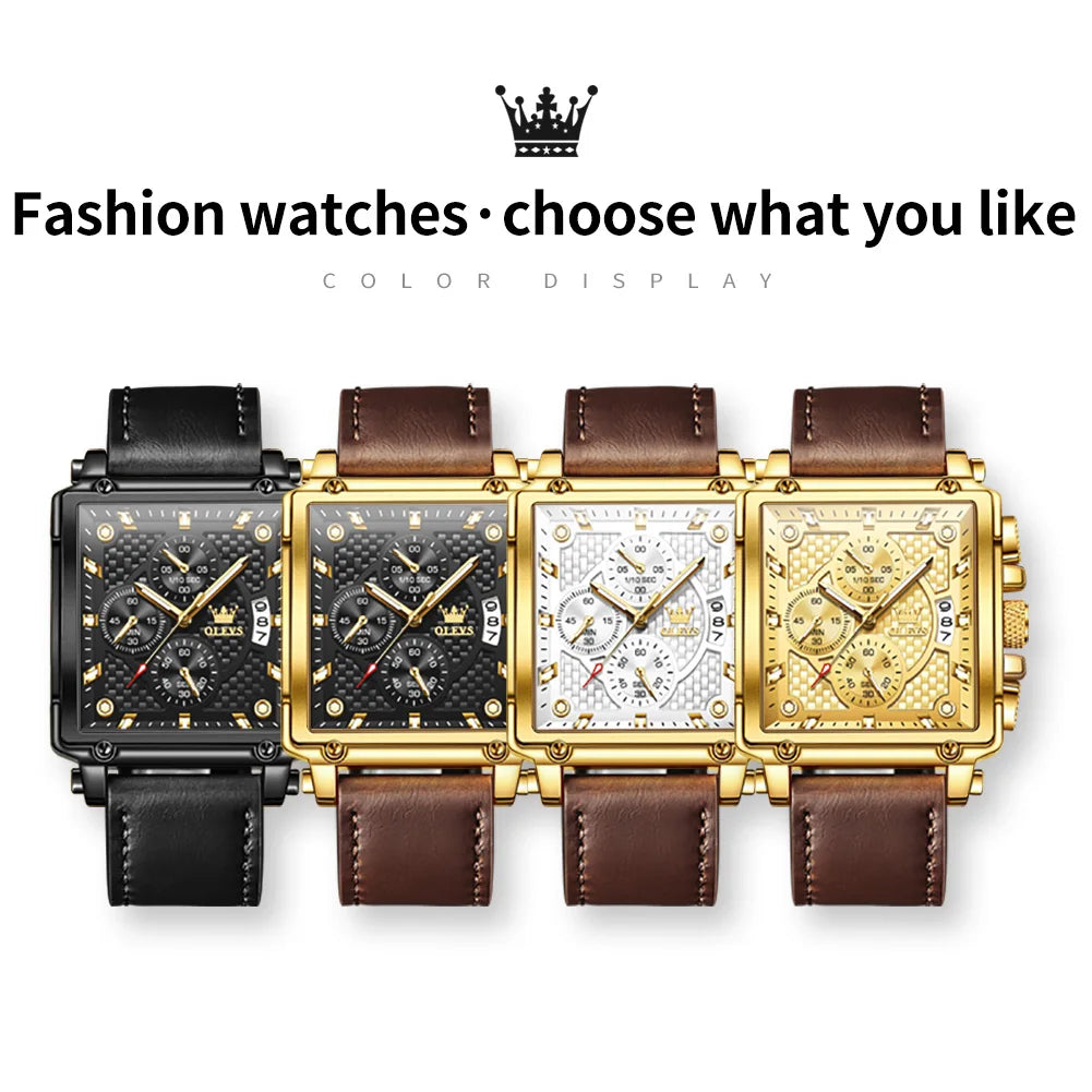 OLEVS Brand 9925 Men's Watches Gold Square Dial Quartz Male Watch Original Leather Strap Fashion Watch 30m Waterproof Top Ten - Uknowucme