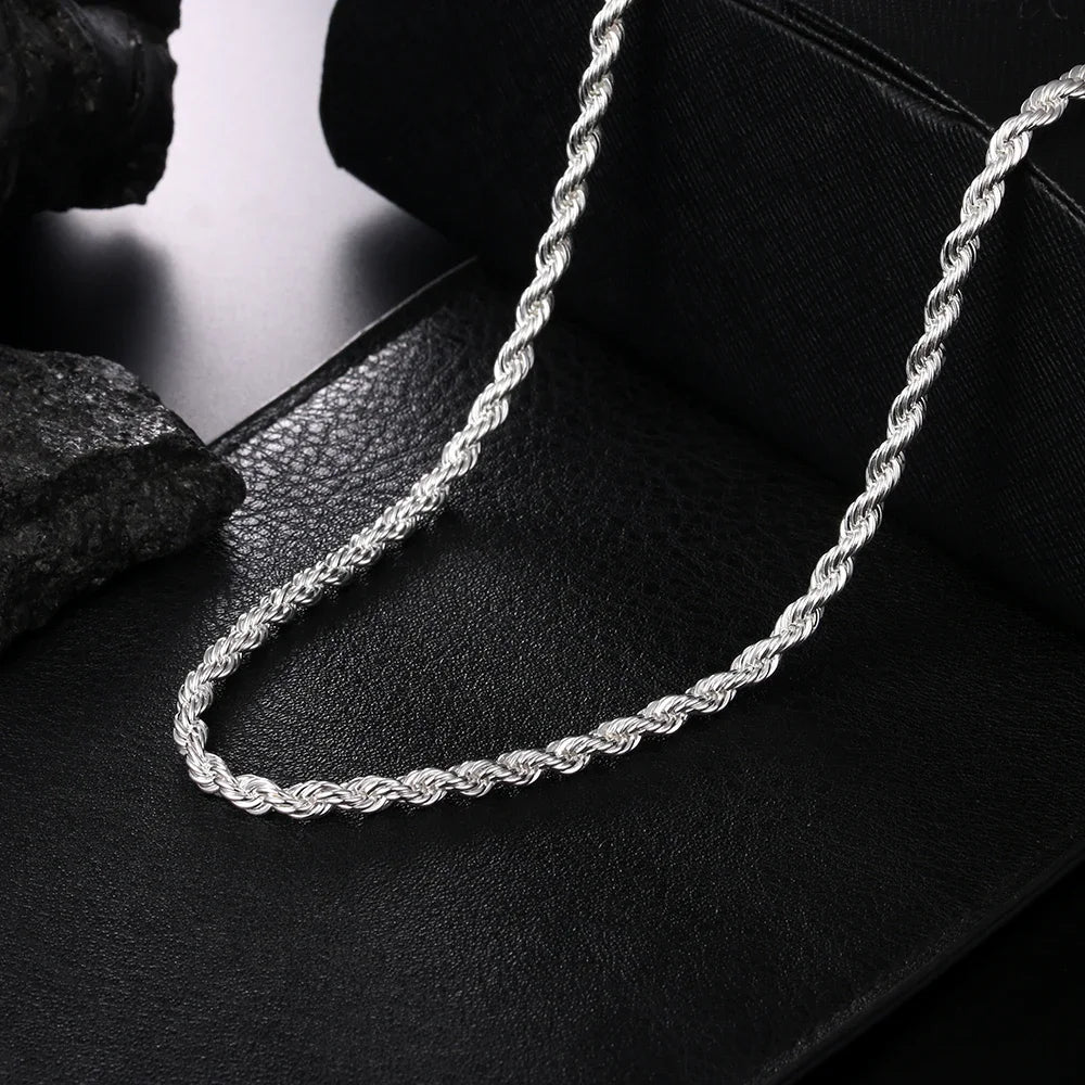 Hot Charms Fine 4MM Rope Chain 925 Sterling Silver Necklaces for Woman Men Classic Fashion Jewelry Wedding Party Holiday Gifts - Uknowucme