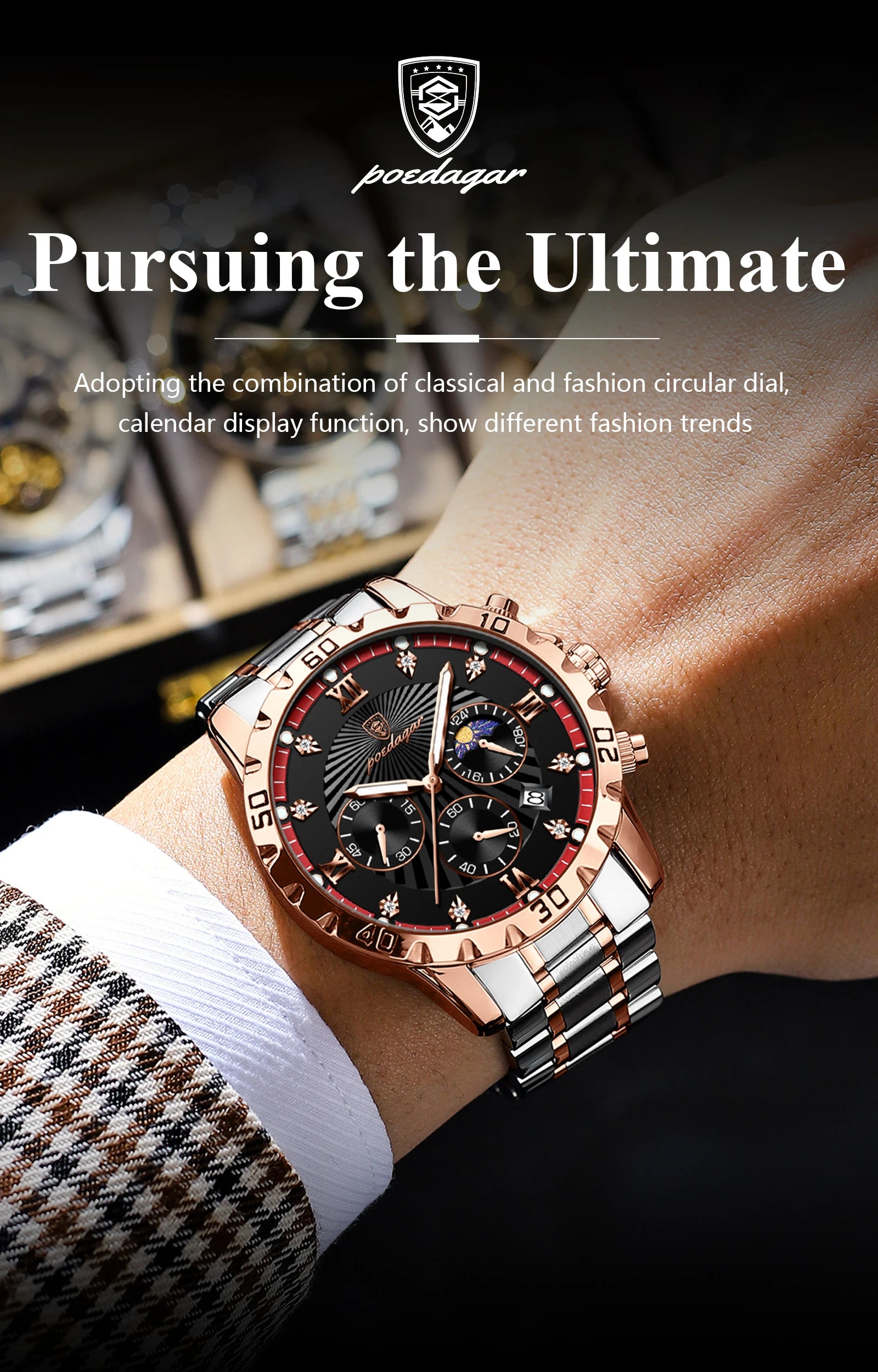 POEDAGAR Top Fashion Watches For Men Chronograph Date Stainless Steel Man Watch Waterproof Luminous Luxury Quartz Men Wristwatch - Uknowucme