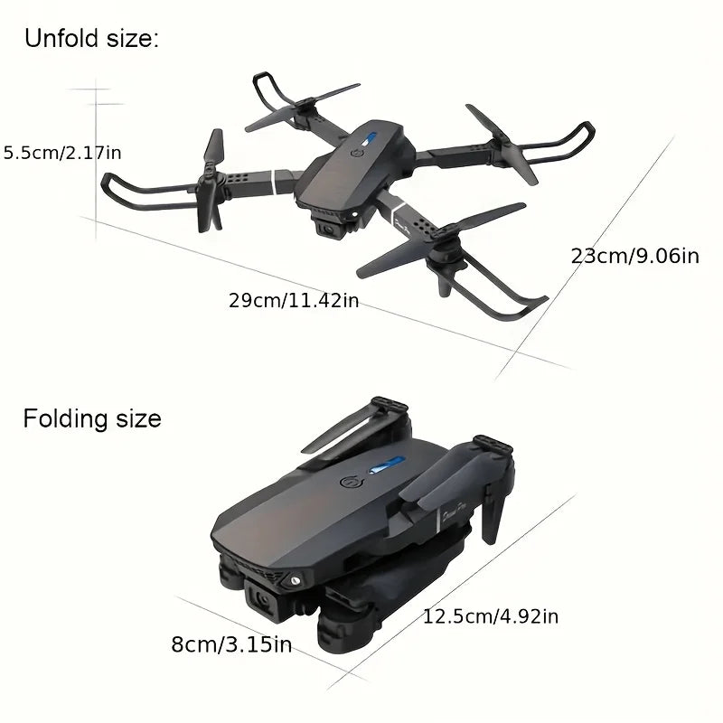 E88 Drone with Dual 4K HD Cameras,  Wi-Fi, USB Charging, 1181.1inch Max Altitude, 3m/s Speed, One-Click Return,  No GPS，4k drone