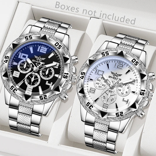 2PCS Silver Men's Watch Set Fashion Trend Business Quartz Watch Set Suitable for Daily Clothing Matching Perfect Gift - Uknowucme