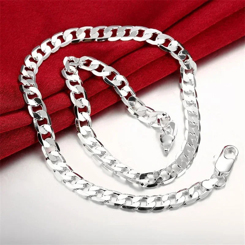 Special offer 18K gold Necklaces 925 Stamp Silver color Classic 8MM sideways chain for Men woman fine Jewelrys Wedding party - Uknowucme
