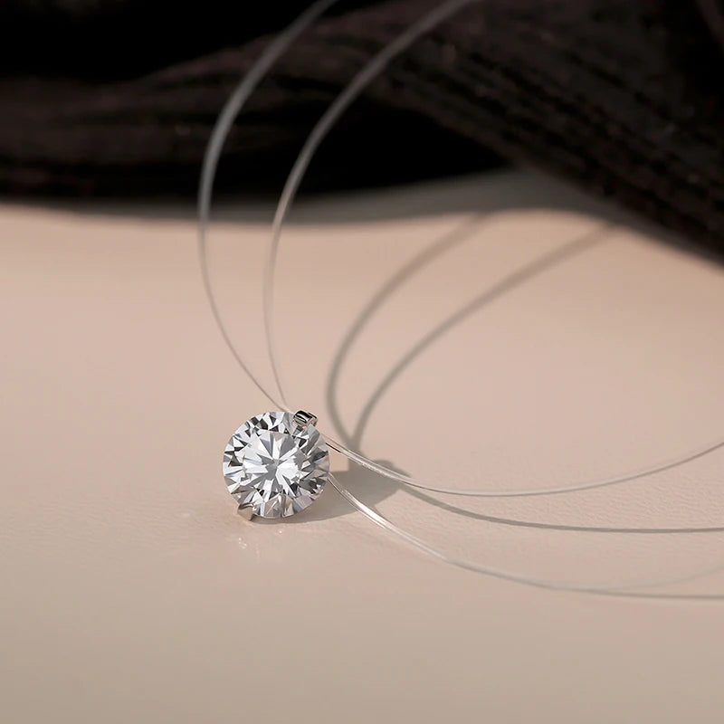 925 Silver 8mm 2ct Moissanite Pendant Necklace for Women Jewelry Adjustable Invisible Fish Line Chain Collar 1ct 0.5ct Diamond - Uknowucme