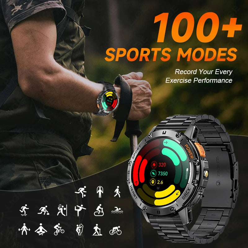 For Android ios New AMOLED Smart Watch Men with Flashlight Sports Waterproof Fitness Tracker Bluetooth Call Smartwatch Man+Box - Uknowucme