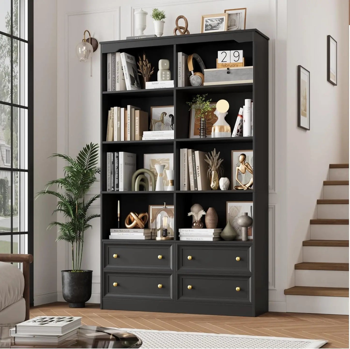 71" Tall Bookshelf with 4 Drawers, 6-Tier Double Wide Bookshelves and Bookcases with Storage, White Bookshelf Large Op