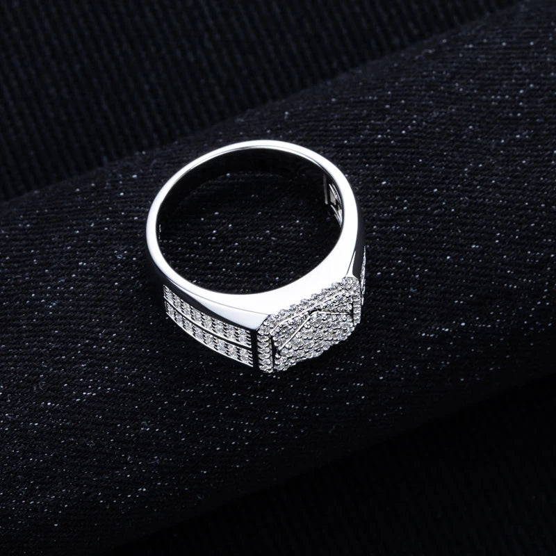 MossanRappr 1.06cttw D Color Moissanite Diamond Men Ring 925 Sterling Silver Gold Plated Luxury Engagement Rings Hip Hop Jewelry - Uknowucme