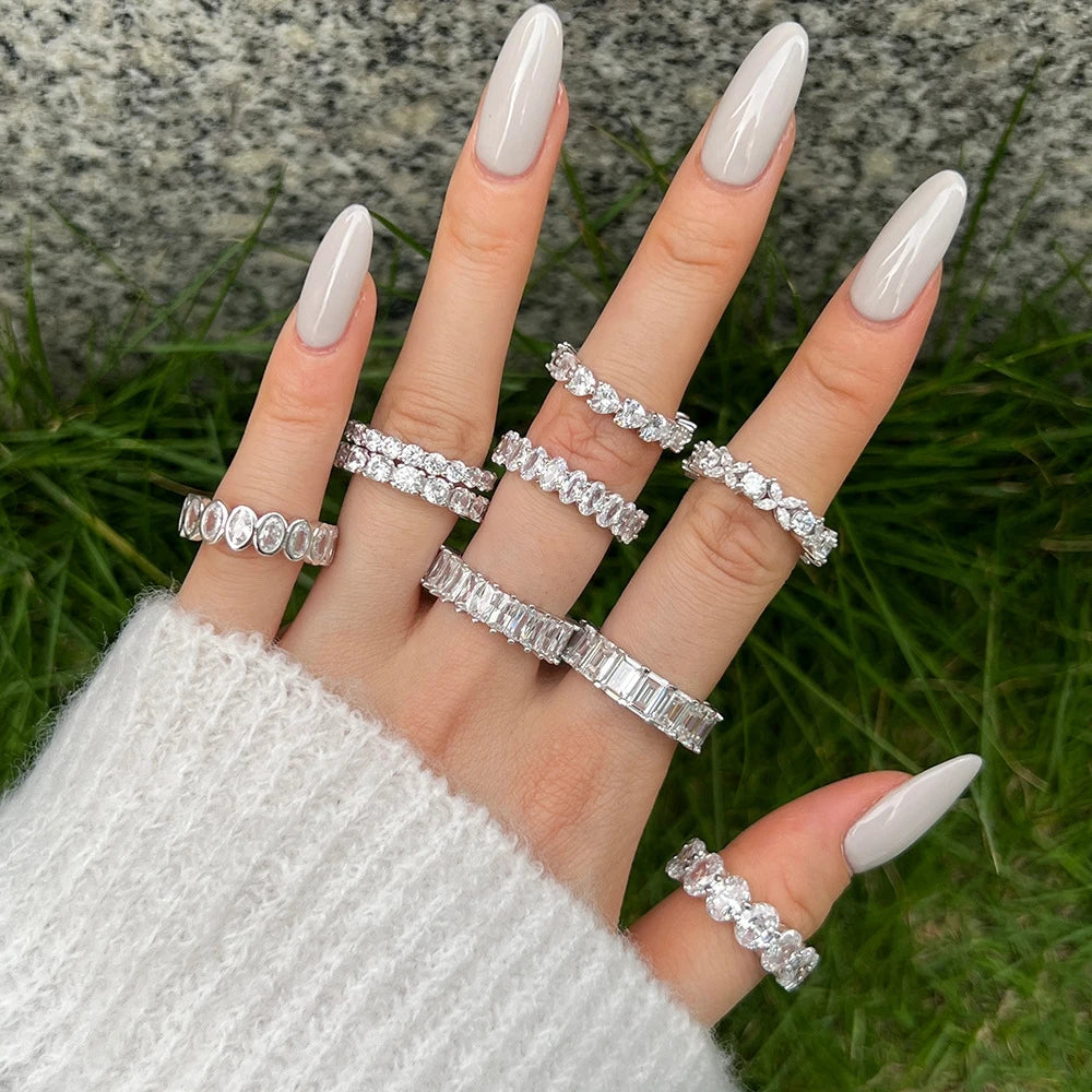 Wong Rain 100% 925 Sterling Silver Oval Heart Round Emerald Cut Lab Sapphire Gemstone Jewelry Wedding Band Row Ring Wholesale - Uknowucme