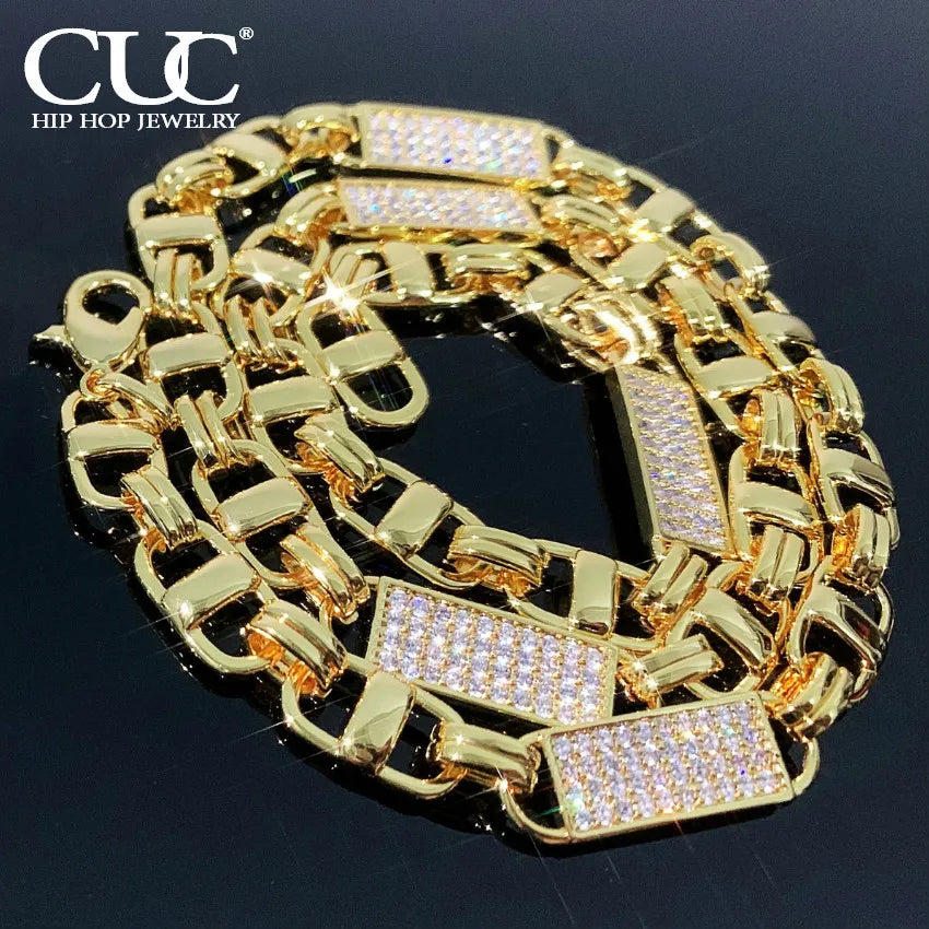 8mm Square Clustered Cuban Chain Necklace For Men Hip Hop Link Gold Color Bling Zirconia Fashion Rock Jewelry