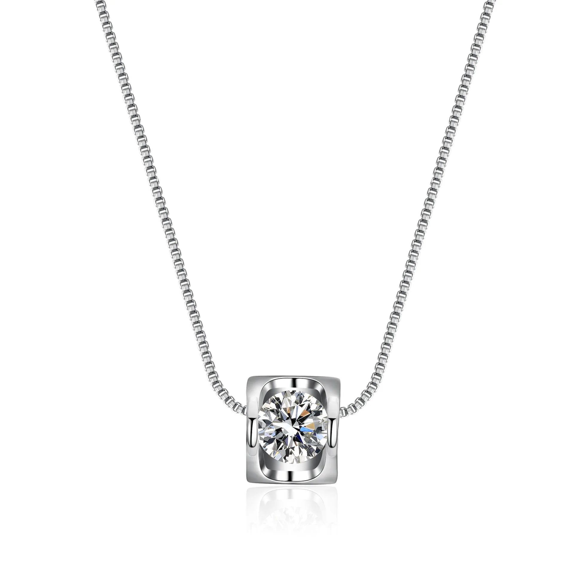 HOYON S925 Sterling Silver D Color VVS 3EX cut Moissanite Necklace Women's Jewelry Short Box Chain Six Claws 1Carat Diamond Gift - Uknowucme