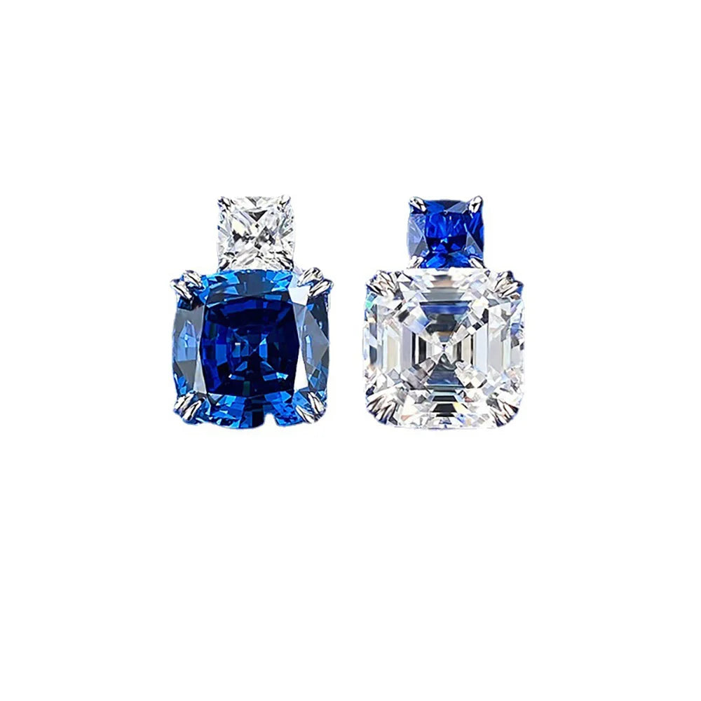 Charms 100% 925 Real Silver 10*10MM Sapphire Lab Diamond Stud Earrings for Women Gemstone Wedding Party Fine Jewelry Lady Gifts - Uknowucme