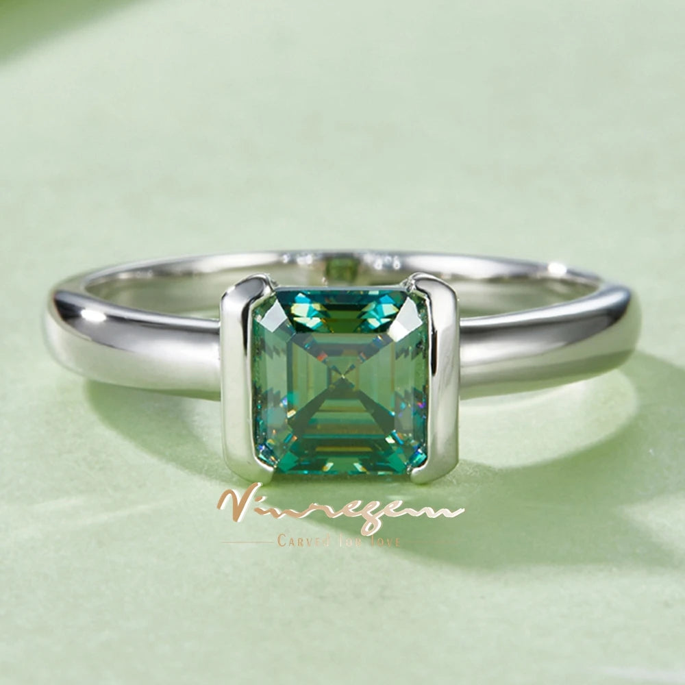 Vinregem 3EX VVS1 Colorful 1CT Asscher Cut Real Moissanite Diamond Ring for Women 925 Sterling Silver Wedding Engagement Jewelry - Uknowucme