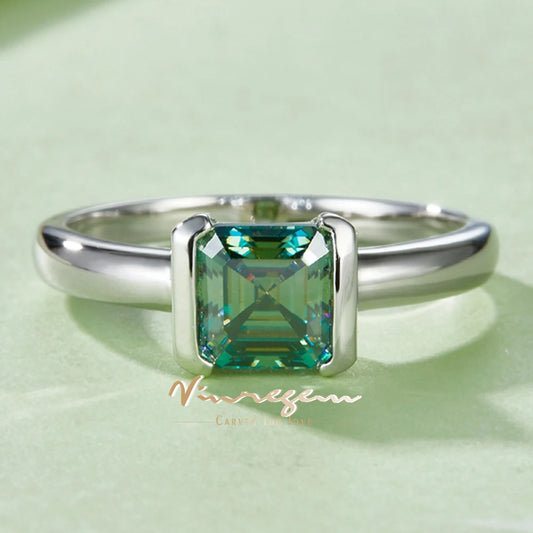 Vinregem 3EX VVS1 Colorful 1CT Asscher Cut Real Moissanite Diamond Ring for Women 925 Sterling Silver Wedding Engagement Jewelry - Uknowucme