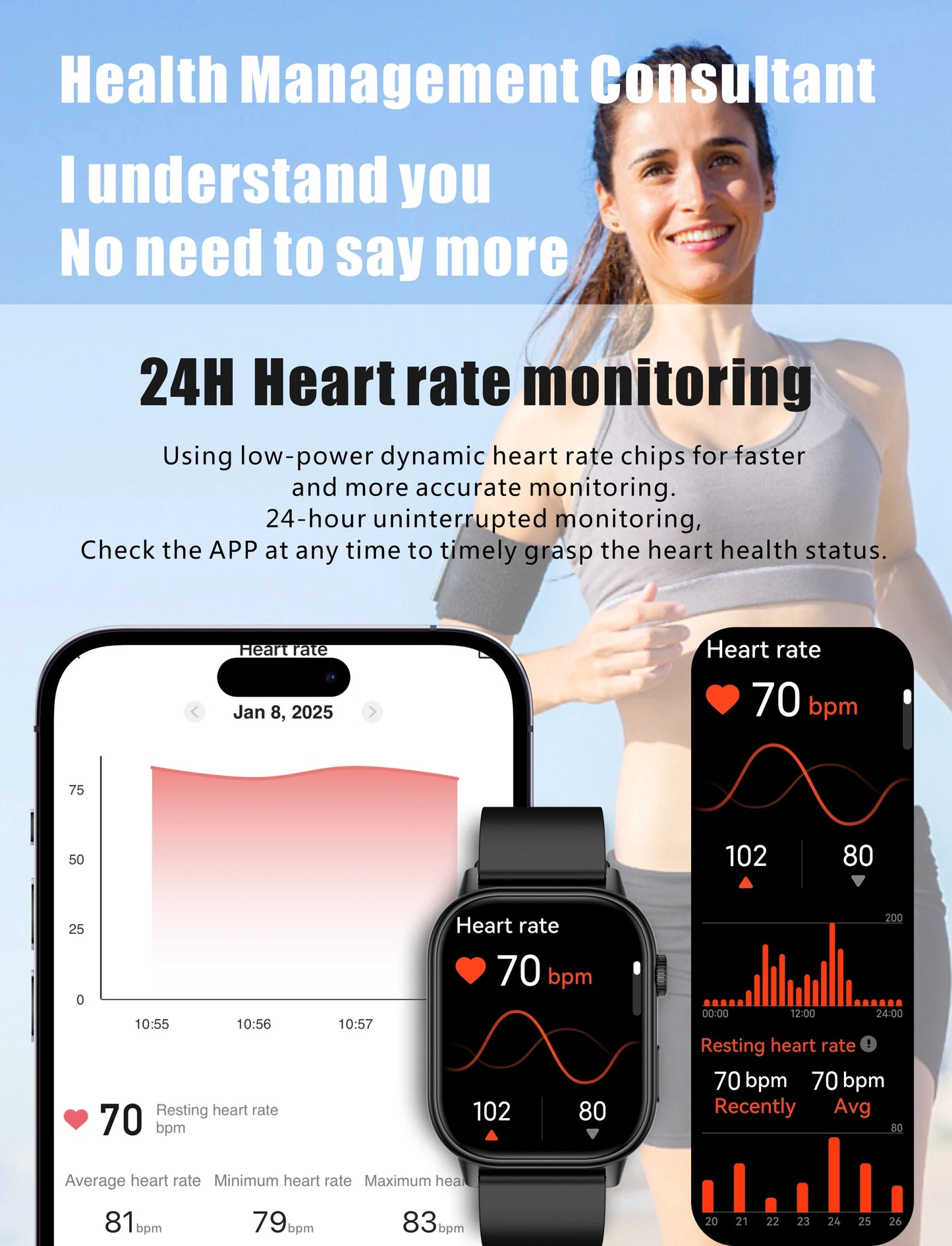 New smart watch for men and women HD AMOLED screen Heart Rate Bluetooth Call GPS tracking IP67 waterproof sports smart watch