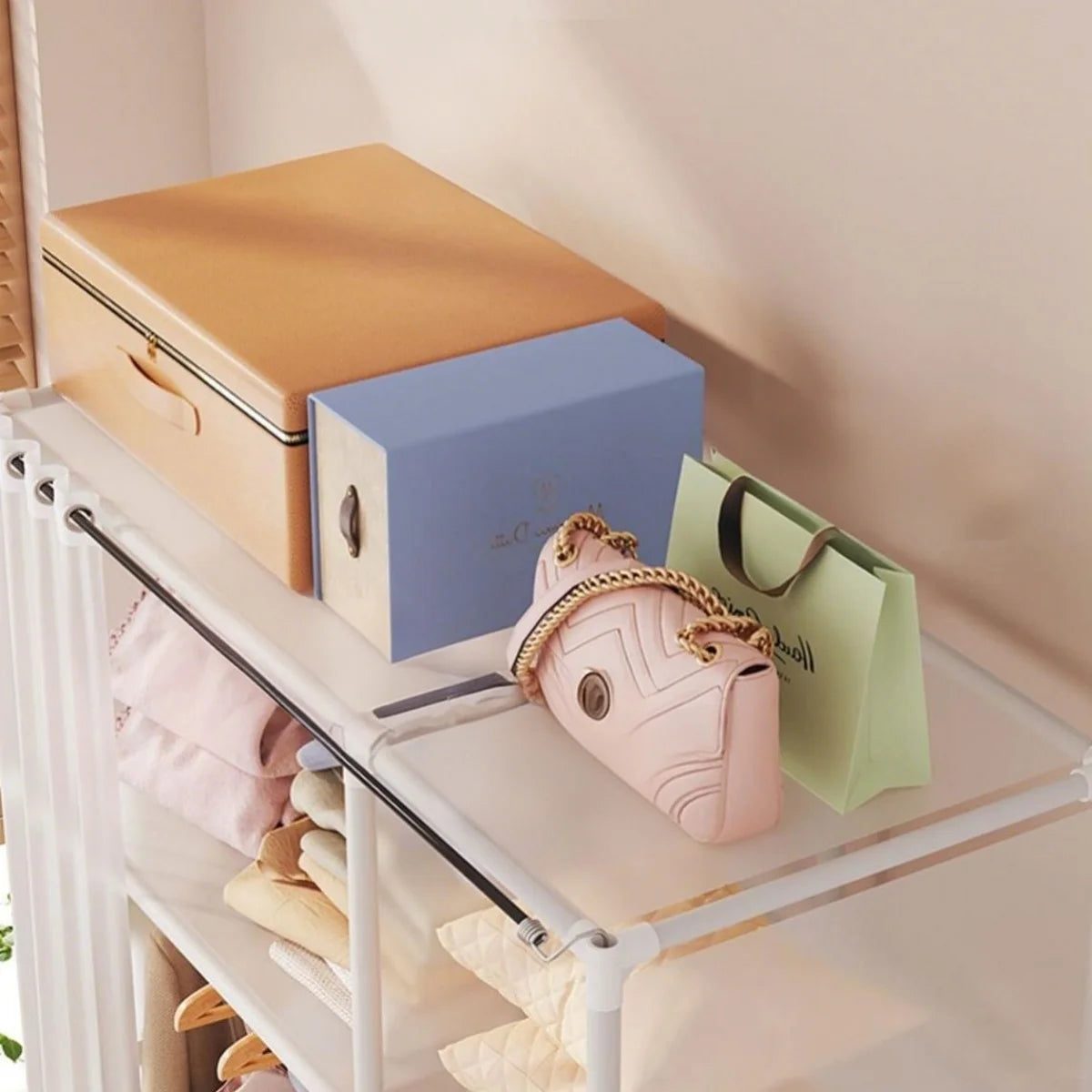 Wardrobe Rack Dustproof Cloth Closet Organizers Cabinet Large Capacity Heavy Duty Simple Assembly Bedroom Hanger Storage Shelves