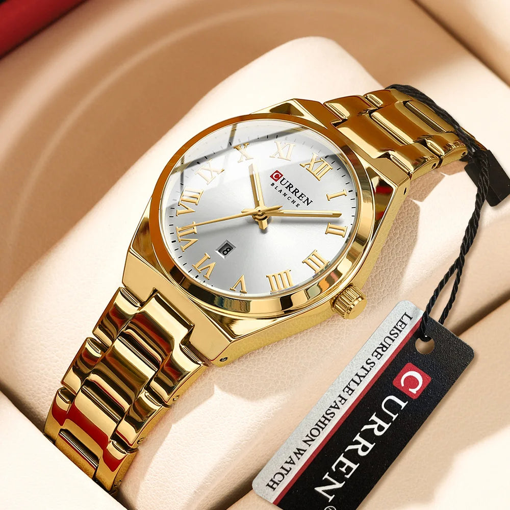 CURREN Women Watches Fashion Gold Stainless Stain Steel Ladies Watch Waterproof Quarzt Wristwatch Romatic Girlfriend Gift - Uknowucme