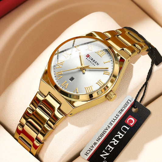 CURREN Women Watches Fashion Gold Stainless Stain Steel Ladies Watch Waterproof Quarzt Wristwatch Romatic Girlfriend Gift - Uknowucme