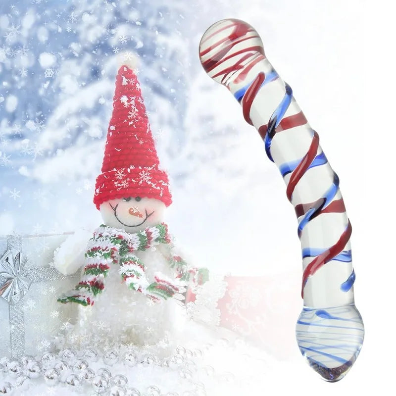 Glass Double Dildo G-Spot Stimulation Butt Plugs Anal Trainer Crystal Pleasure Wand with Raised Spiral Texture for Men Women