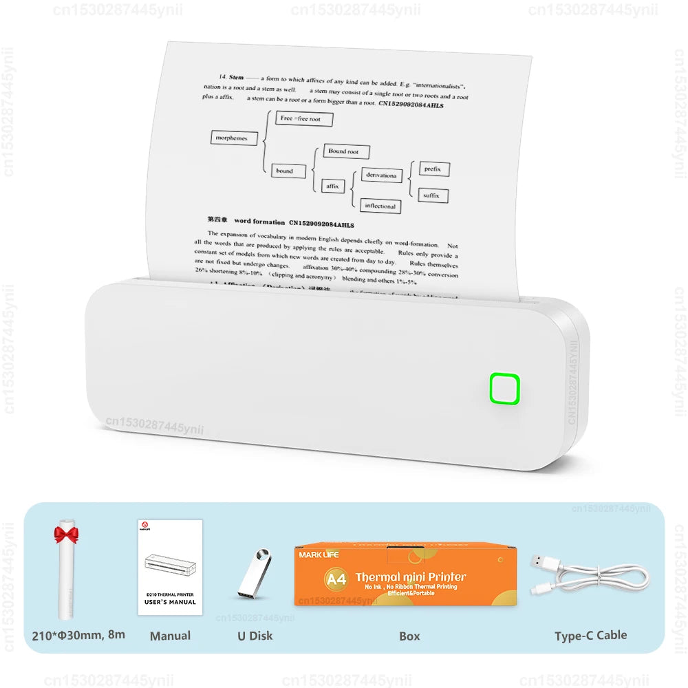 Portable A4 Thermal Printer No Need ink Bluetooth PDF Word File Document A4 Tattoo Transfer Paper Mobile Photo Printing Machine - Uknowucme