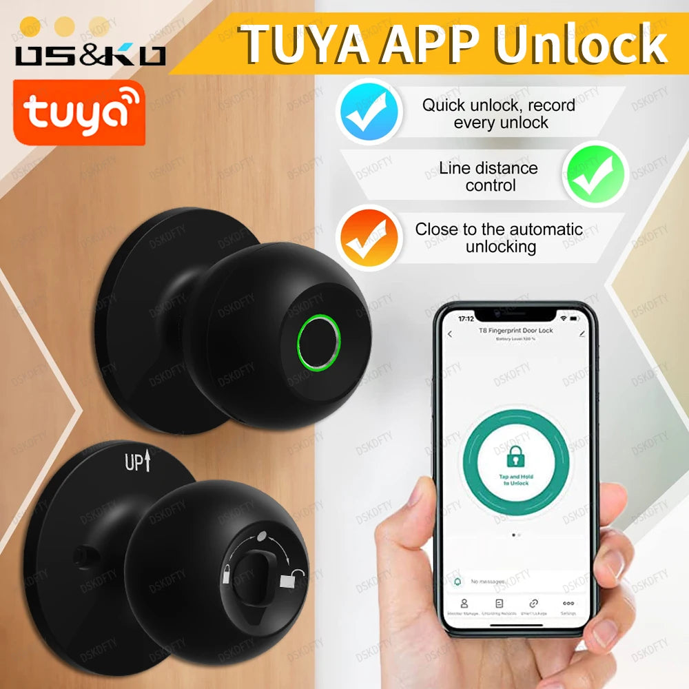 Fingerprint Door Lock For Bedroom Smart Lock Biometric Door Knob Lock with App Control for Bedrooms Cloakroom Apartments Offices - Uknowucme