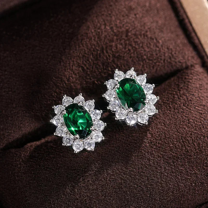 2025 Geometric Green CZ Sparkling Cubic Zirconia Earrings, Suitable for Women's Wedding Parties, Elegant  Jewelry - Uknowucme