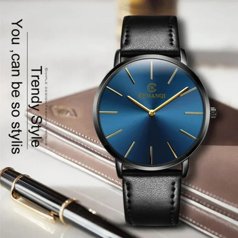 Fashion Ultra Thin Men's Quartz Wristwatch Minimalist Style Mens Watch Leather Band Business Casual Male Clock relogio masculino - Uknowucme