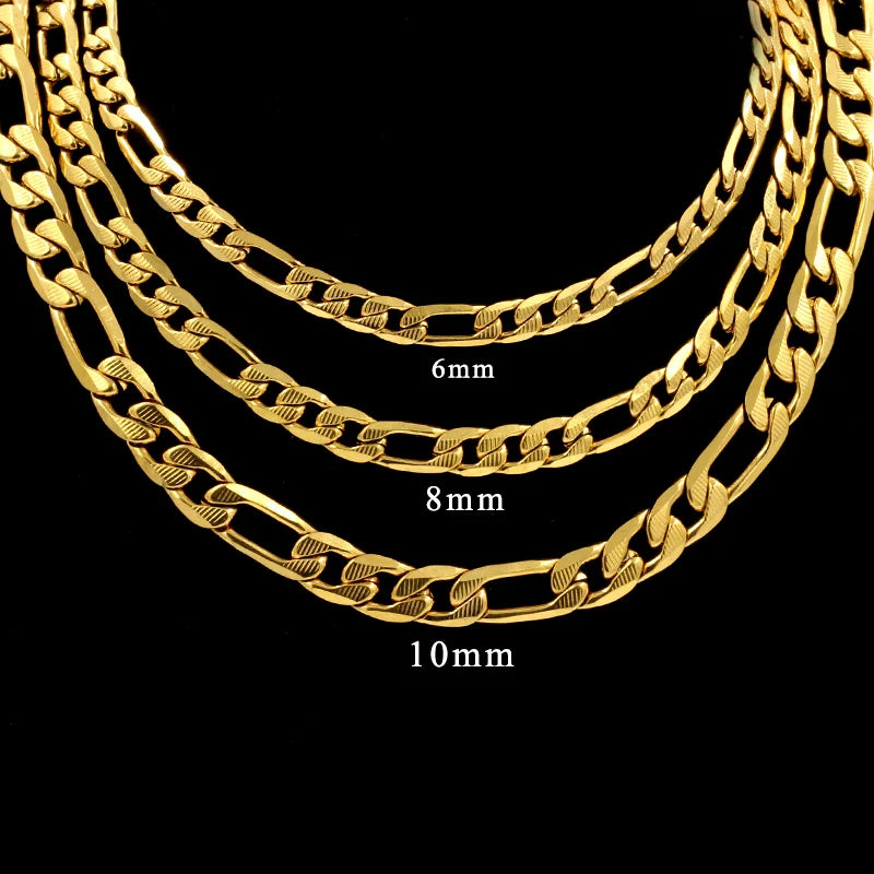 LUXUSTEEL 6/8/10MM Men's Figaro NK Chain Necklace Stainless Steel Gold Color Mixed Silver Color Curb Link For Women Jewelry Gift - Uknowucme