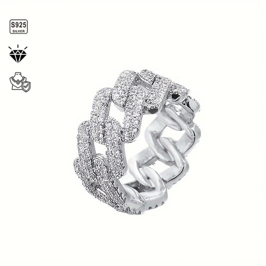 1pc S925 Sterling Silver with 5.4CT Moissanite American Street Hip Hop Cuban Ring, Unisex, Gemstone Jewelry | Gifts for Mother | - Uknowucme