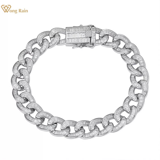 Wong Rain Hip Hop Rock 925 Sterling Silver 10MM Simulated Moissanite Gemstone Luxury Cuban Chain Bracelet Fine Jewelry Wholesale - Uknowucme