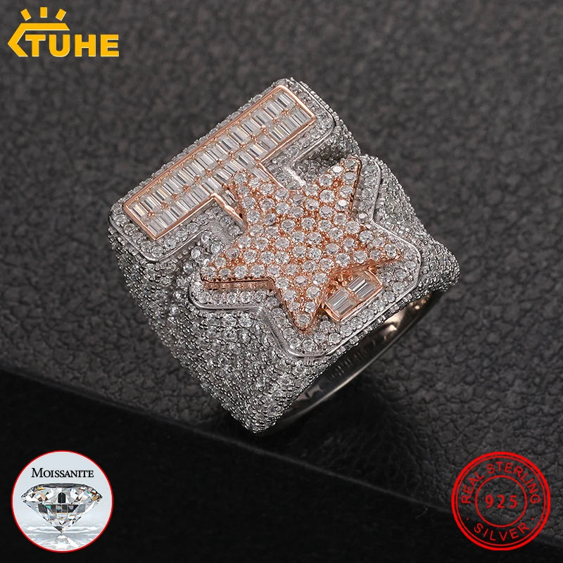 TUHE Unisex Custom letter Ring 925 Silver Skeleton Moissanite Iced Out Hip Hop Rings For Men Hip Hop Jewelry Gifts - Uknowucme