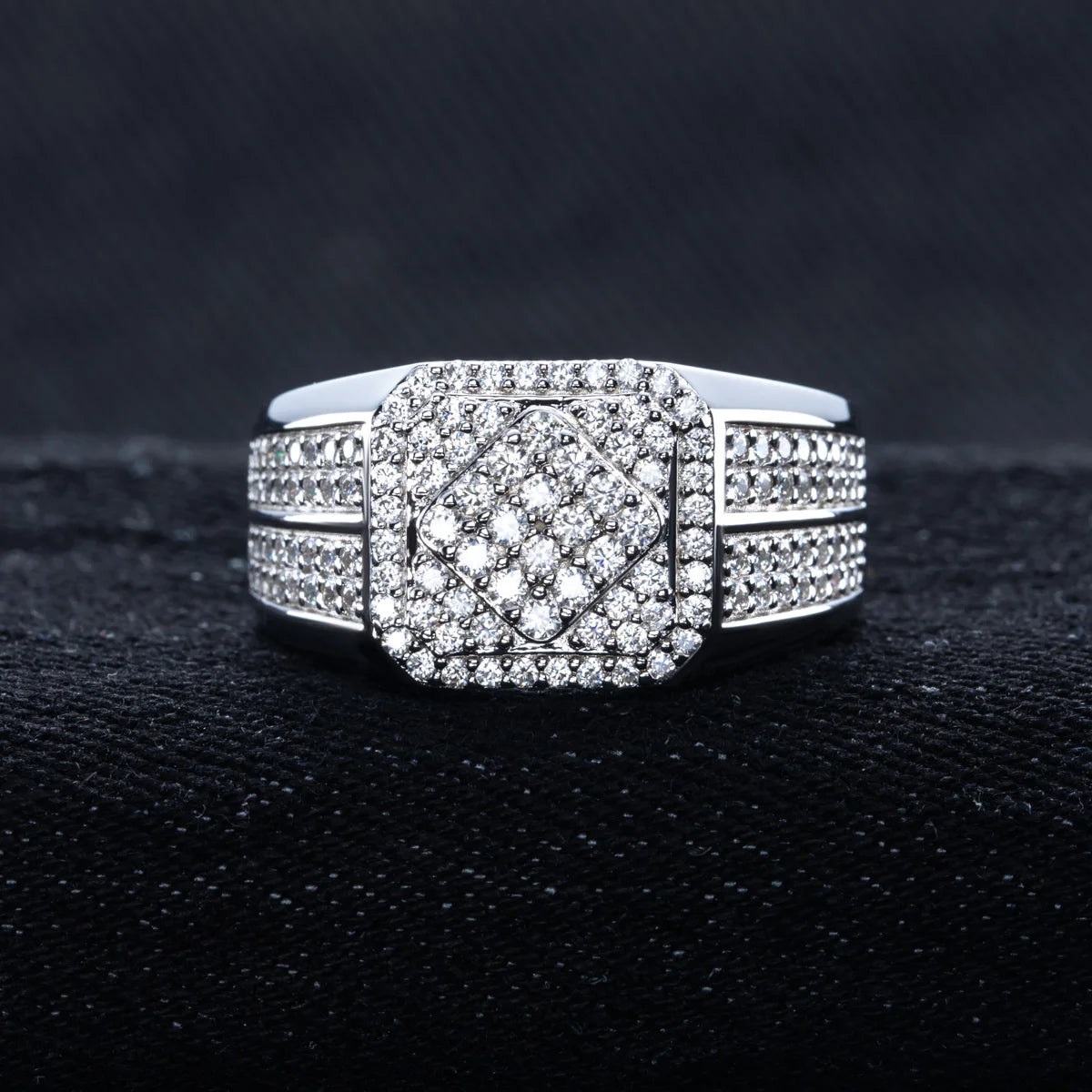 MossanRappr 1.06cttw D Color Moissanite Diamond Men Ring 925 Sterling Silver Gold Plated Luxury Engagement Rings Hip Hop Jewelry - Uknowucme