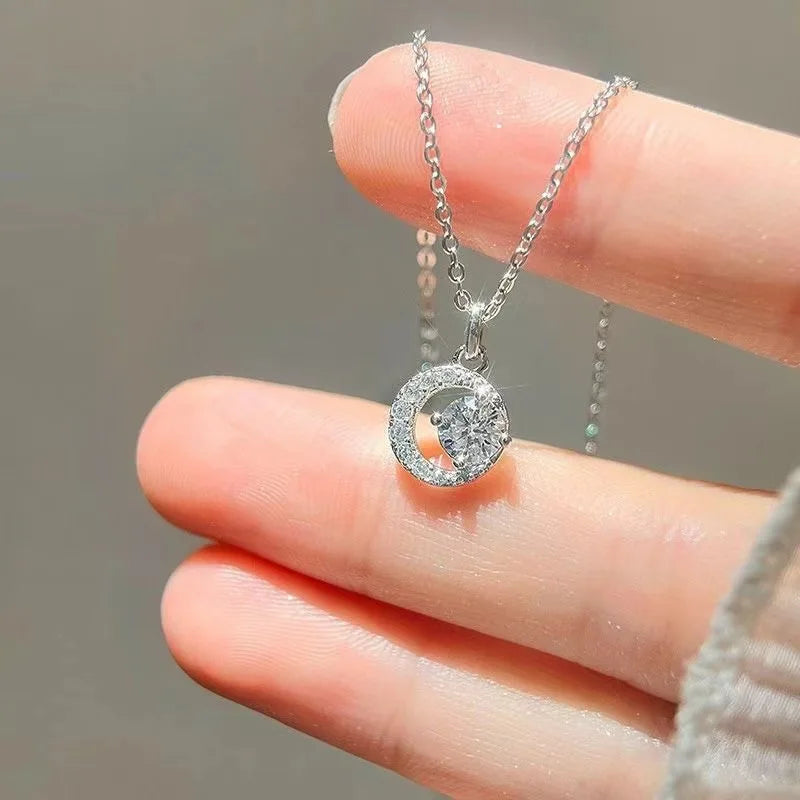 925 Sterling Silver Necklace Pendant 100% Real Moissanite For Women Fashion Clavicle Chain Necklaces Wedding Party Jewelry Gift - Uknowucme