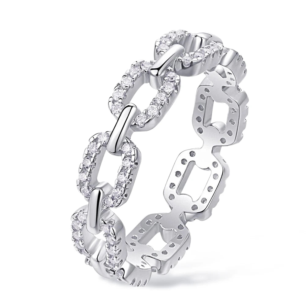 2024 Classic Moissanite Twist Chain Rings For Women Real 925 Silver Elegant Couple Finger Ring Wedding Jewelry Gift Bijoux Femme - Uknowucme