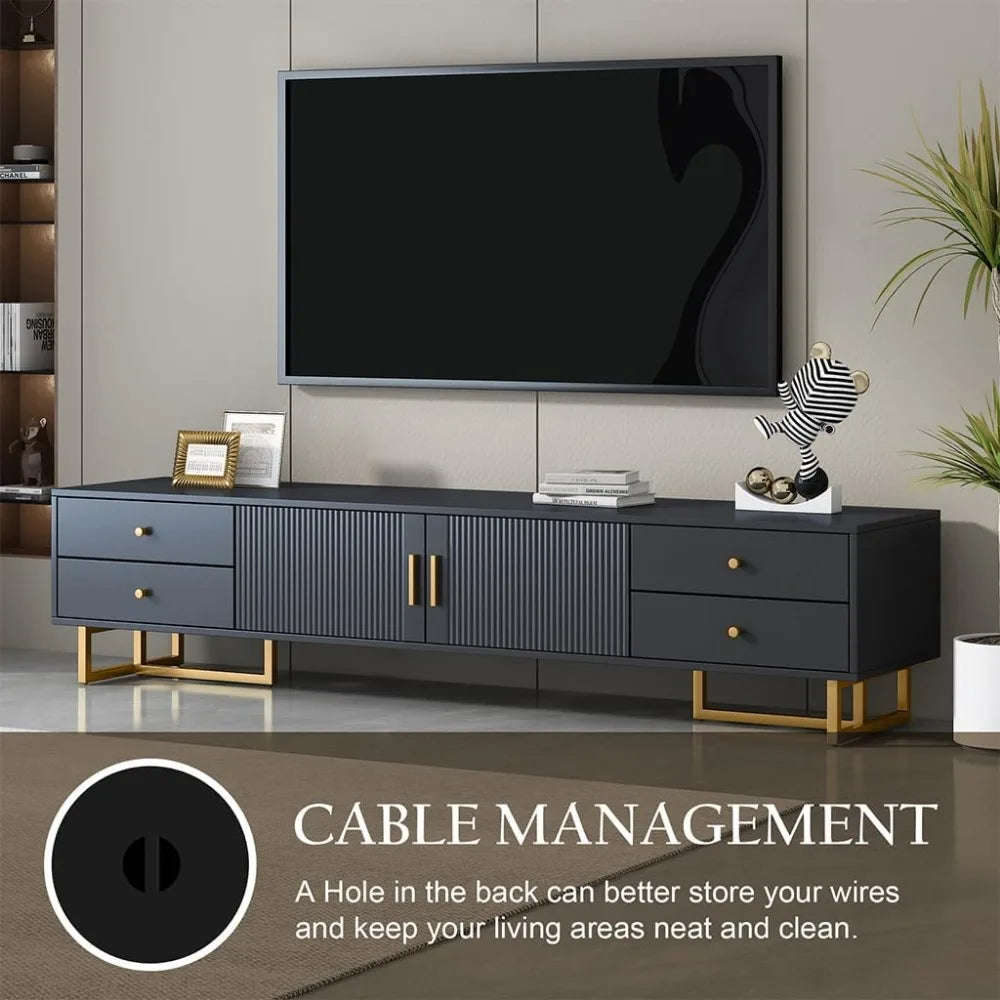 71" Fluted TV Stand, Modern Low Stand for TVs up to 80 Inches, Entertainment Center with Storage and 4 Drawers - Uknowucme