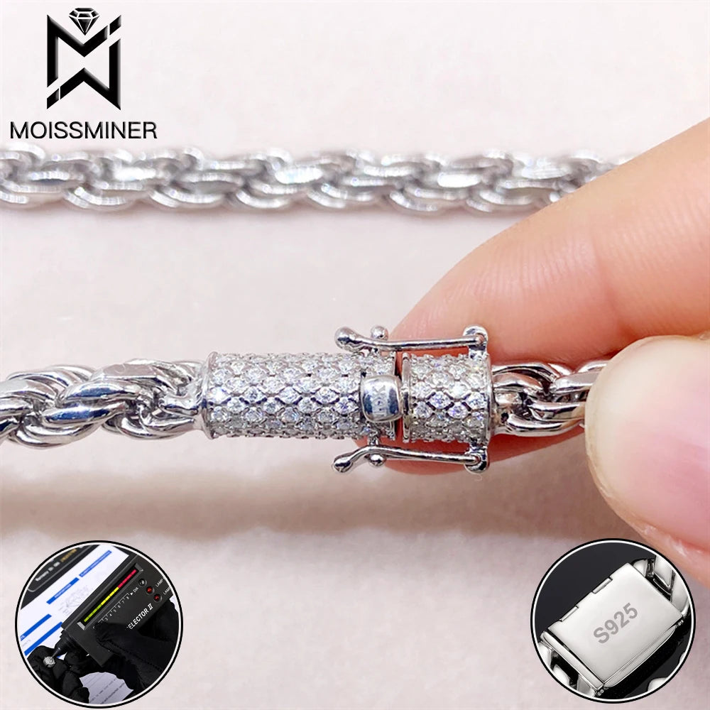 6mm VVS Moissanite Rope Chain Necklaces S925 Silver Choker Real Diamond Pass Tester Iced Out Necklaces For Women Men With GRA - Uknowucme