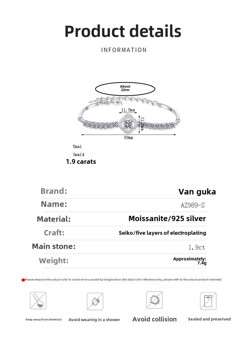 MoisaLuxe Official Store Moissanite Plata Sterling 925 Silver Hand-inlaid Moissanite Four-leaf Hollow Row Diamond Bracelets - Uknowucme