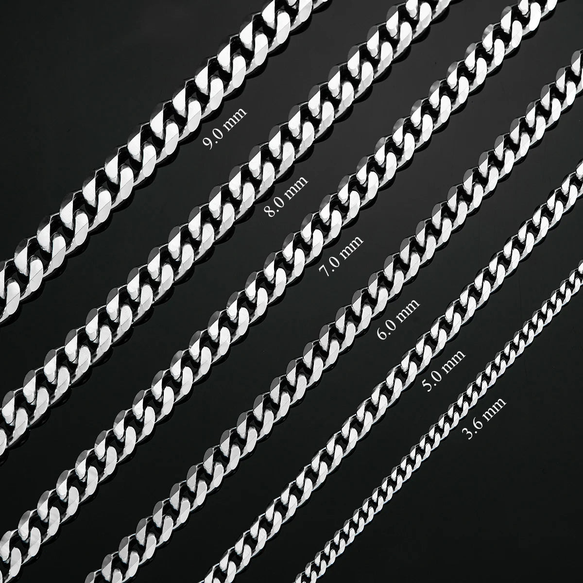 Cuban Link Chains Stainless Steel Classic Men Boy Curb Chunky Silver Color Necklace 3.6mm to 11mm 14 to 30 Inches - Uknowucme