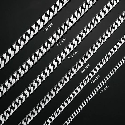 Cuban Link Chains Stainless Steel Classic Men Boy Curb Chunky Silver Color Necklace 3.6mm to 11mm 14 to 30 Inches - Uknowucme