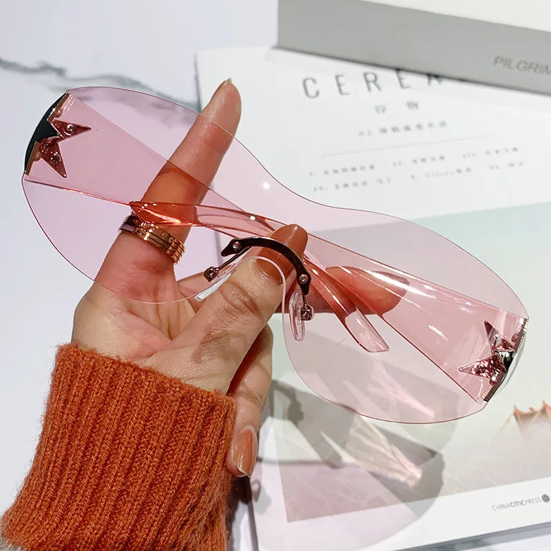 New Fashion Rimless Y2K Sunglasses For Women Men Trendy 2000'S Sun Glasses Punk One Piece Goggles UV400 Oculos De Sol - Uknowucme