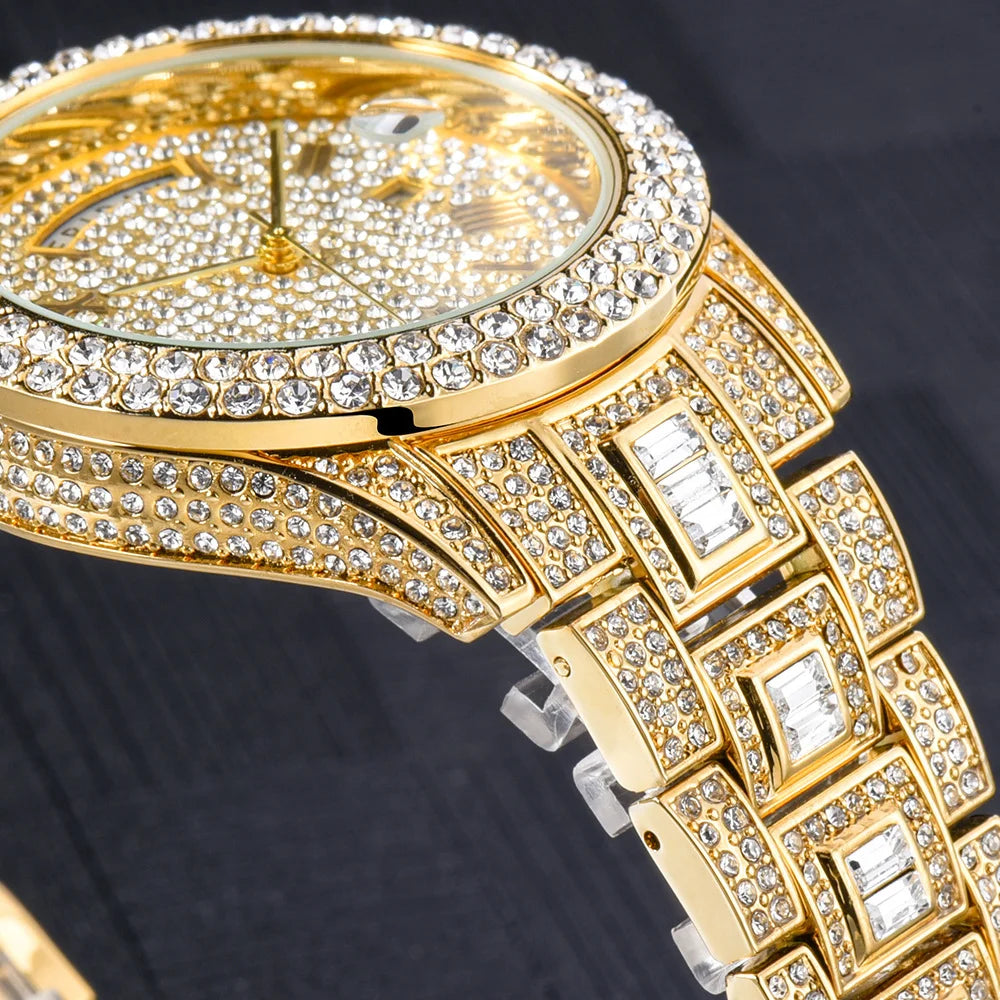 Bubble Letter DAY DATE ROMAN NUMERALS VVS Man ICED OUT WATCH Relogio Masculio - Uknowucme