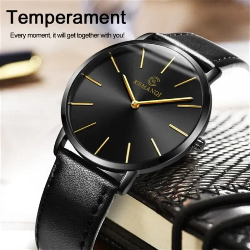 Fashion Ultra Thin Men's Quartz Wristwatch Minimalist Style Mens Watch Leather Band Business Casual Male Clock relogio masculino - Uknowucme